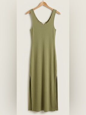 SOZY Double Split Maxi Sleeveless Knit Dress Green Women’s S Ribbed Casual